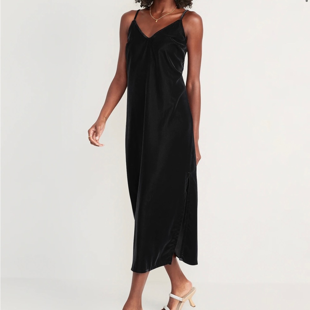 Old Navy Black Velvet Midi Slip Dress